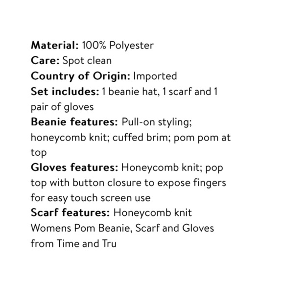 Time And Tru Honeycomb Knit Gift Set With Beanie, Scarf And Gloves - Picture 5 of 9